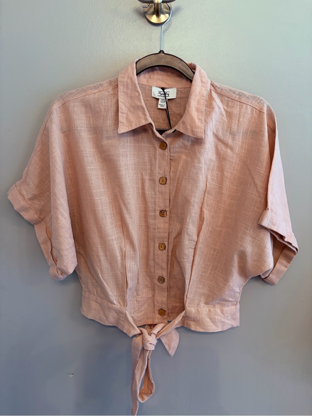 Myra Bag Blush Pink Tie-Front Button-Up Blouse